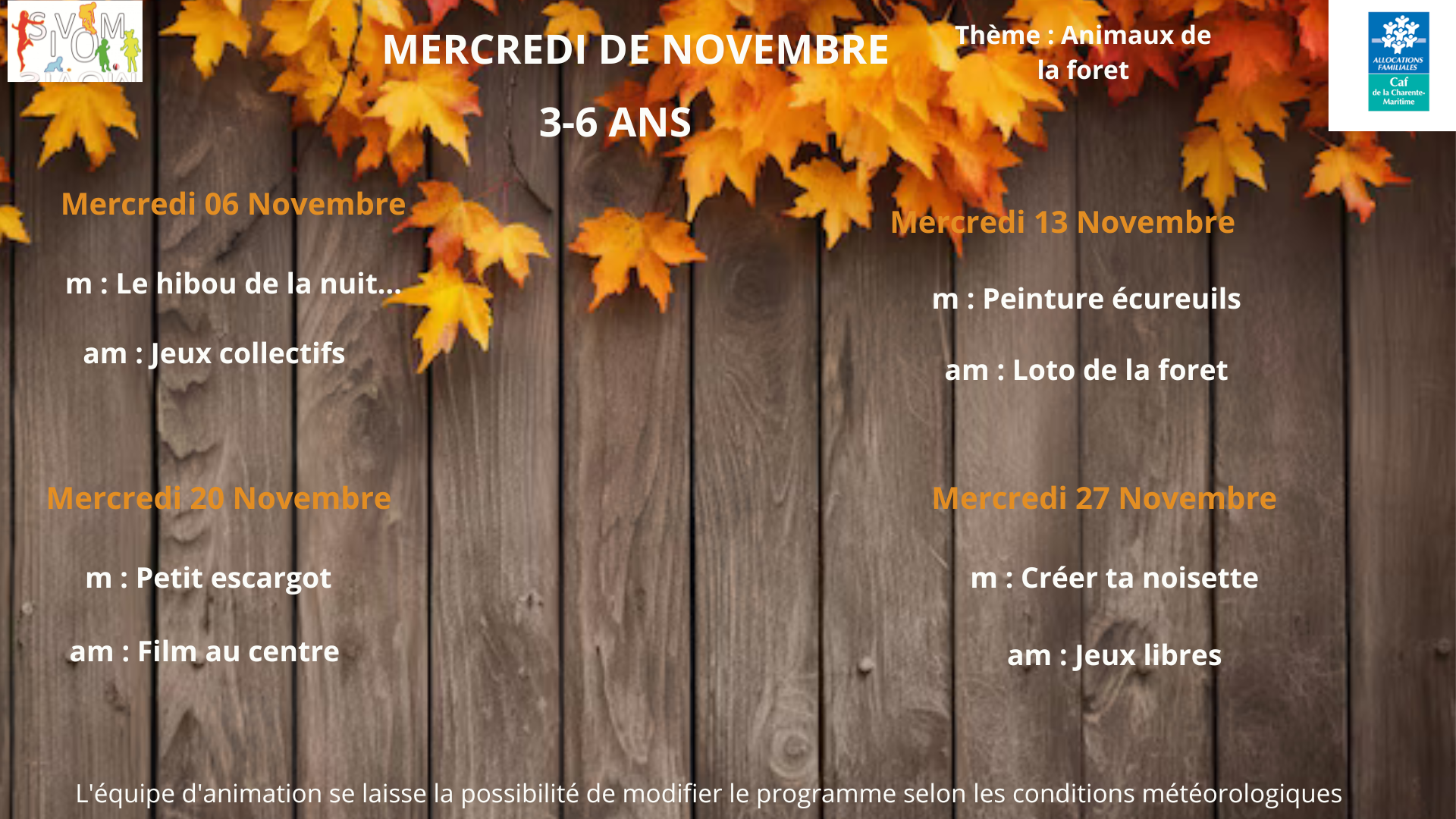 Programme meschers mercredis de novembre - 6 ans