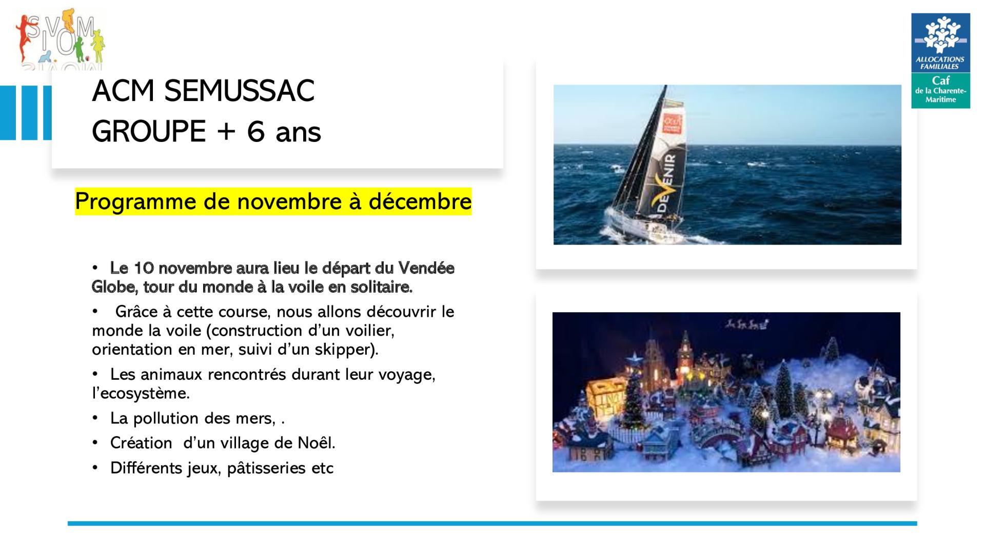 Programme semussac programme novembre decembre + 6 ans vendee globe